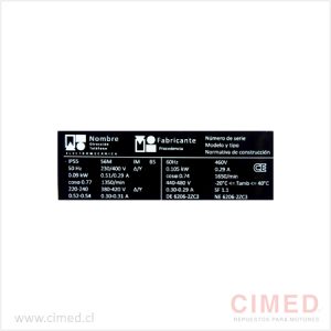 Galería Placa Descriptiva para Motor (PLACAMOTOR1)